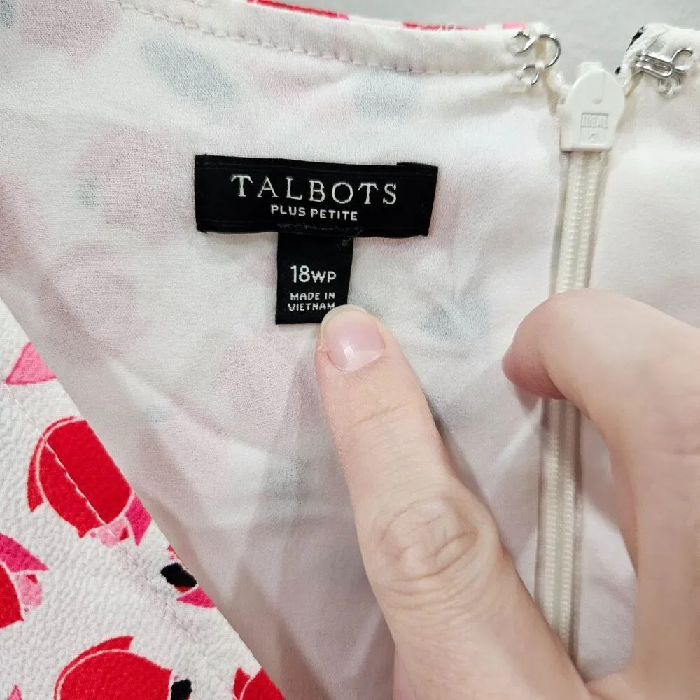 Talbots Womens Chiffon Wrap Dress 18WP White Red Ruffled Floral Fairy Bohemian